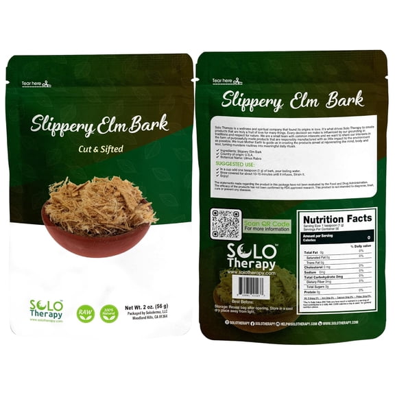 Solo Therapy Slippery Elm Bark Tea – 2 oz (56g) Cut & Sifted Ulmus Rubra, Loose Leaf Herbal Tea, Resealable Bag