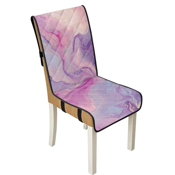 TSOVTHRID Pink Purple Marble Print Quilted Dining Chair Cushion Covers Stretchy Soft Seat Cushion Slipcovers Removable Armless Chair Covers with Detachable Strap, Set of 1