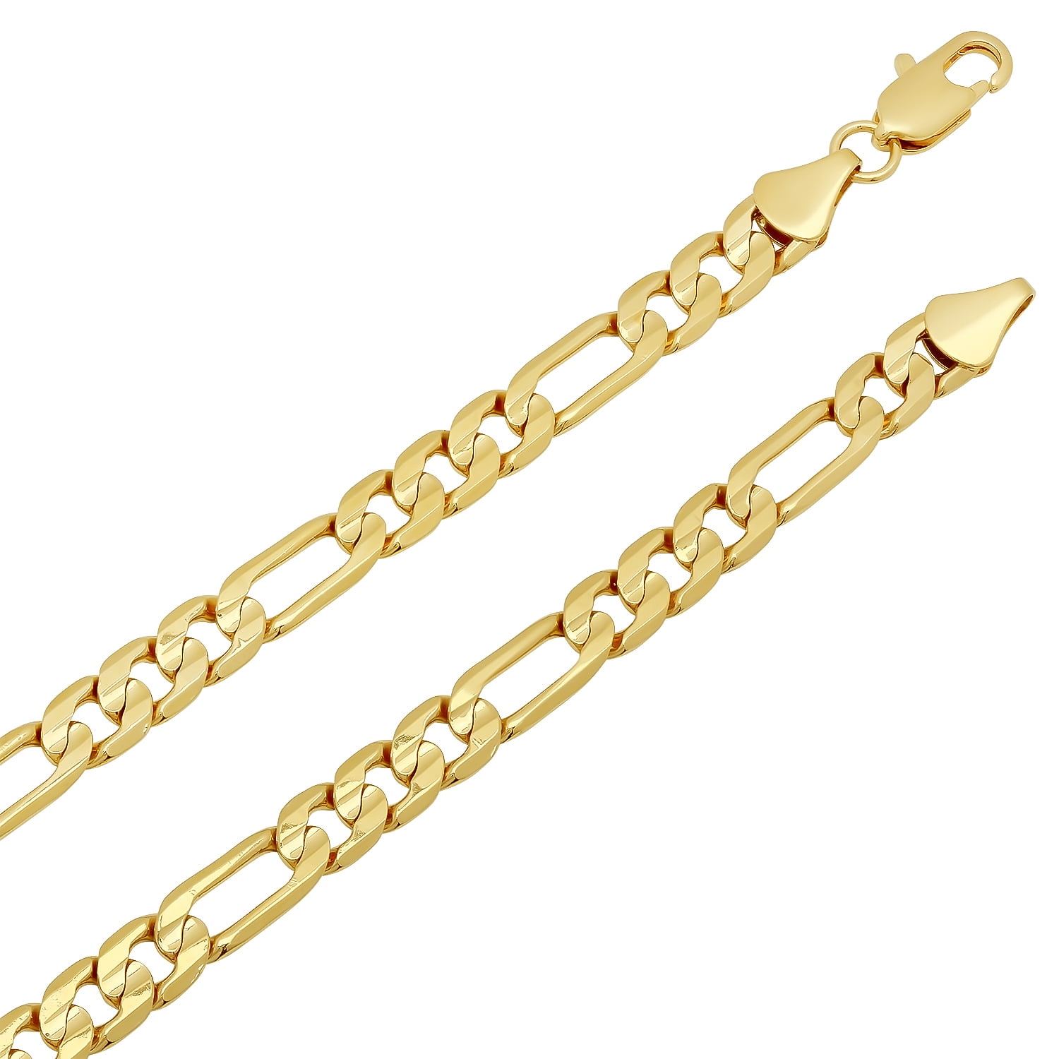 5.5mm 14k Yellow Gold Plated Flat Figaro Chain Necklace + Bracelet Set, 24" (Necklace) + 8" (Bracelet)