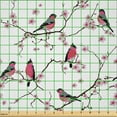 thumbnail image 2 of Ambesonne East Fabric by the Yard Microfiber, Bullfinch Birds Sakura, 1 Yard, Pink Black Grey, 2 of 2