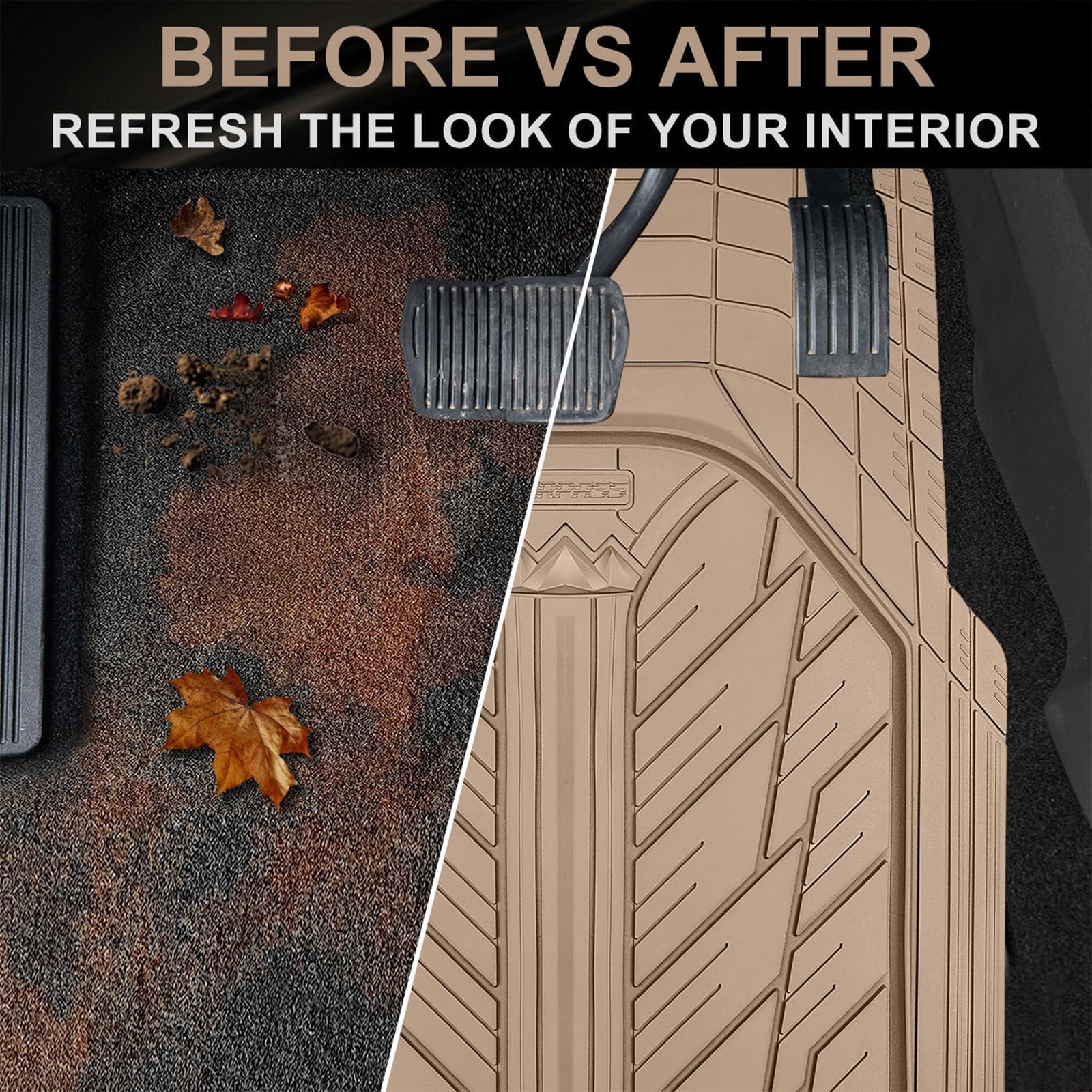 CAR GRAND Heavy Rubber Car Floor Mats, Deep Waterproof Car Mats All Weather, Universal Trim-to Fit Automotive Floor Mats for Car SUV Truck Van, Durable Floor Liners All Beige