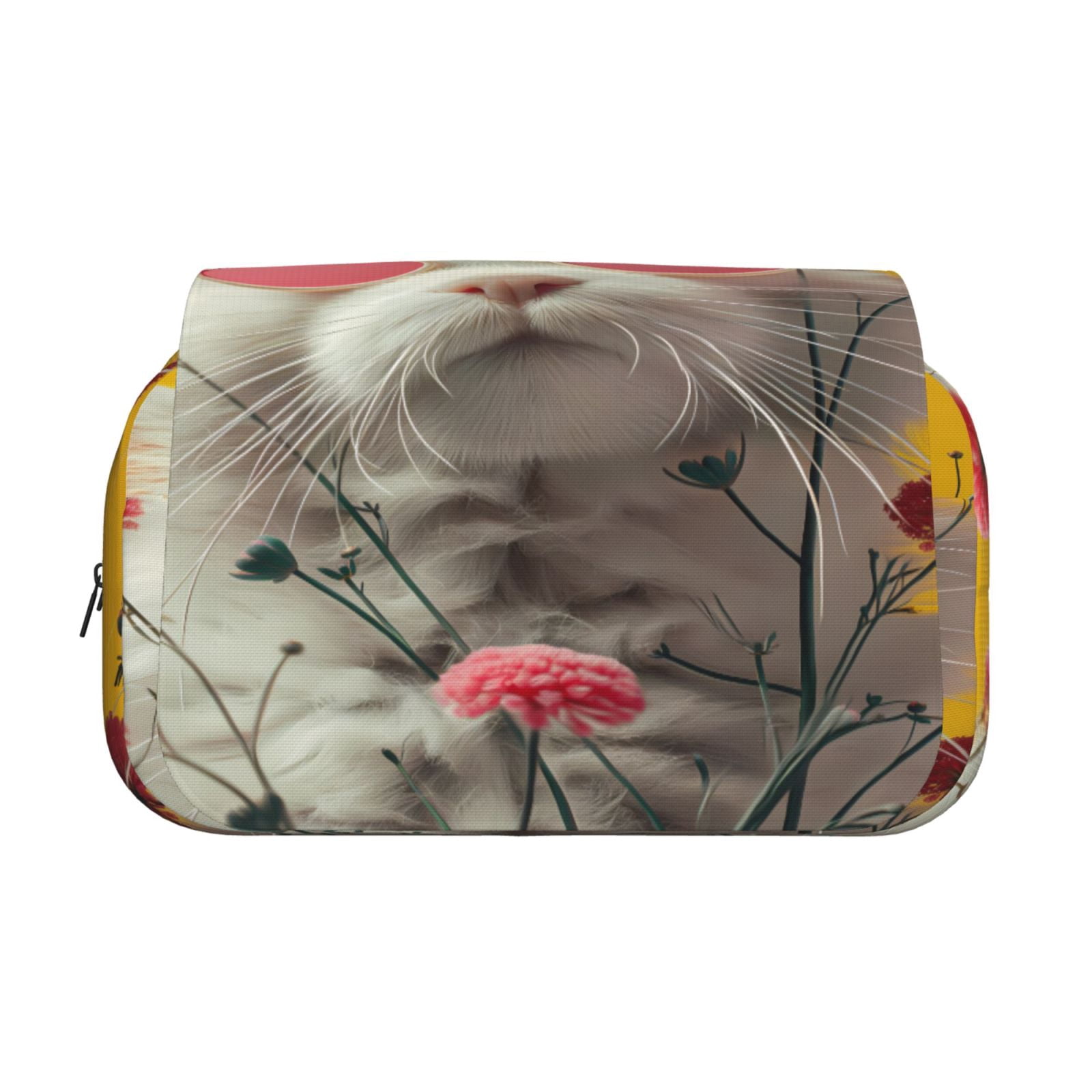Rateoe Floral Sunglasses Cat Art Pattern Double Clamshell Pen Case, Storage Organizer with Two Zipper Compartments– Holds Up to 50 Pencils & Pens