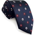 thumbnail image 1 of Corbata para hombre azul marino con estampado floral de lunares rojos blancos combo tejido clásico, 1 of 5