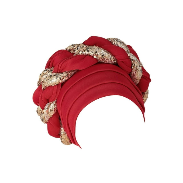 Turban Africain pour Femmes, Foulard à Sequins, Turban pour Filles Musulmanes, Bonnet Rouge