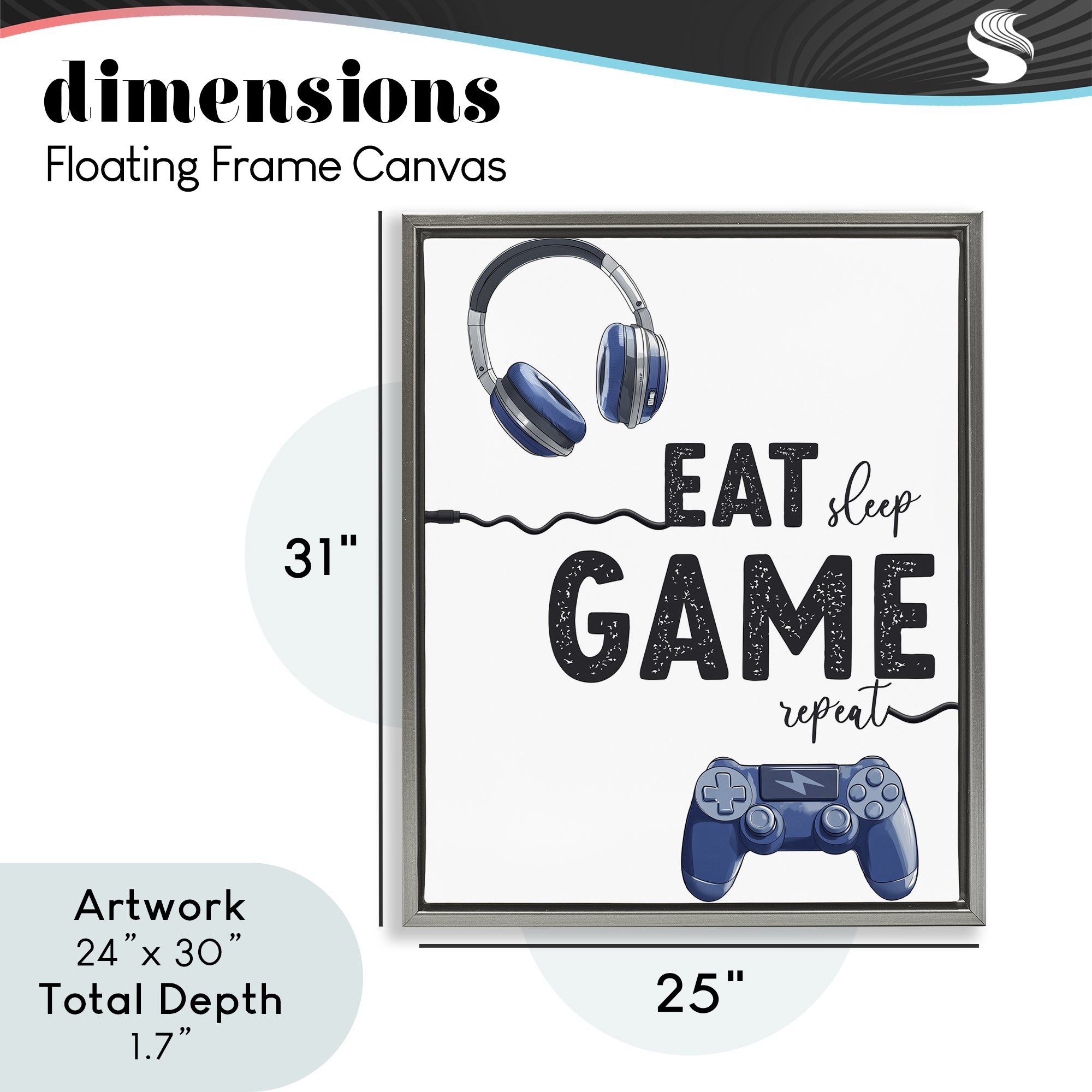 Eat Sleep Game Lifestyle Gray Framed Floater Canvas Wall Art, design by Christine Simpson Art