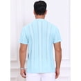 thumbnail image 3 of DARING DIVA Men's Hollow Knitted Shirt Short Sleeve Button Down Striped Shirts M Blue, 3 of 7