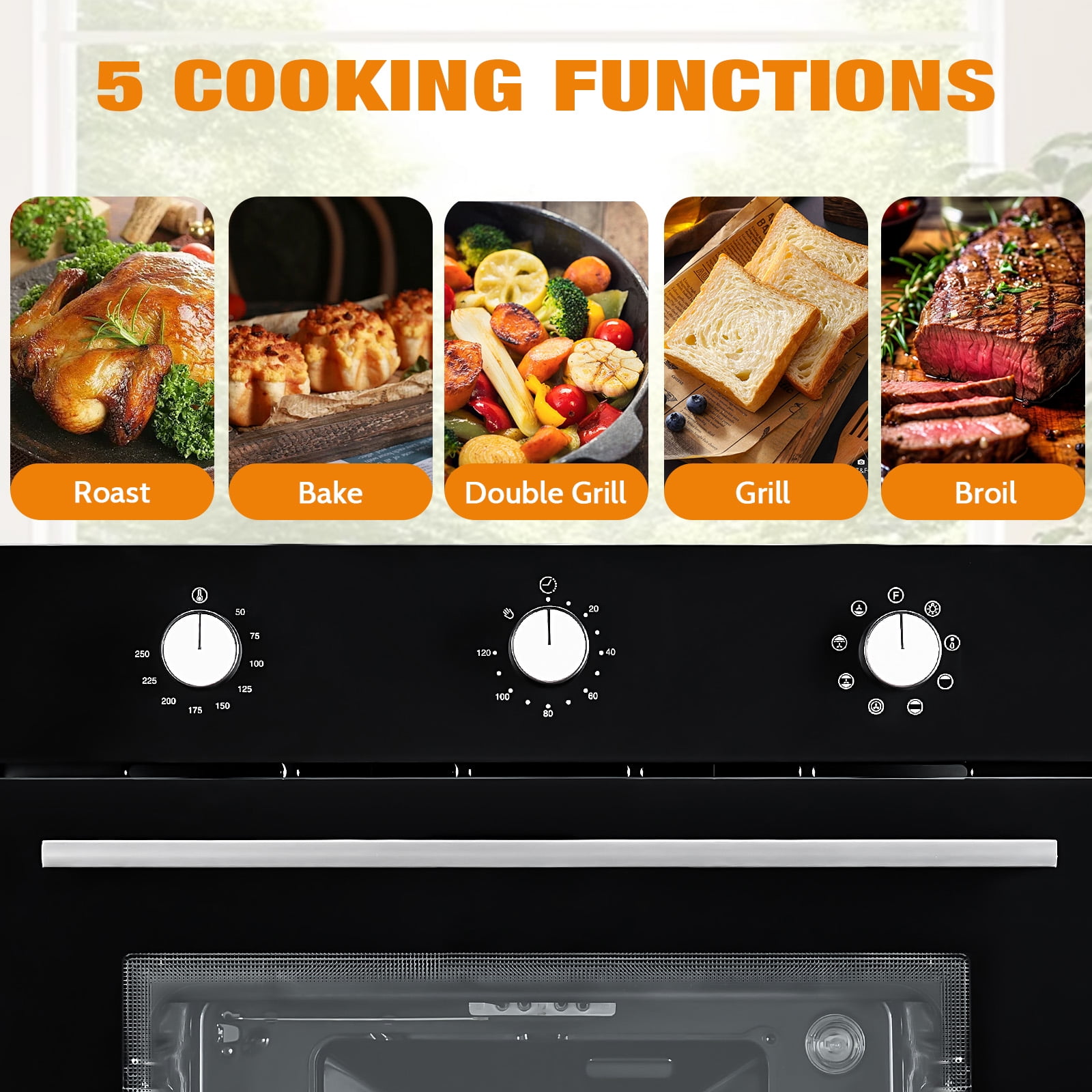 24 Inch Single Wall Oven, 2.5 Cu.Ft Capacity Built-in Electric Wall Oven with 8 Cooking Functions ＆  with Convection, Defrost, 3000w Stainless Steel Built in Oven