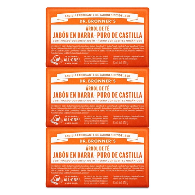 Dr. Bronner's | Jabón de castilla orgánico en barra, fórmula concentrada, purificación natural y efecto antiséptico, con aceite esencial de &