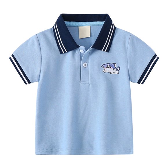 Boys Tshirts Short Sleeve Casual Striped Shirt Button Closure Loose Fashion Comfortable Newborn Boy Clothes Blue 3-4 Years
