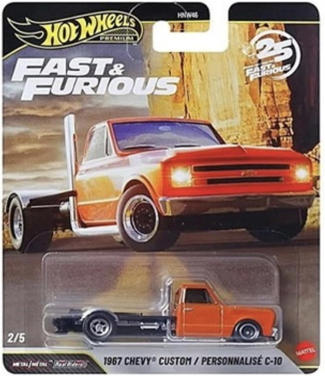 Hot Wheels Premium Fast & Furious 25th Anniversary Die-Cast Cars, Set of 5, Mazda RX-7, Custom Chevy, Chevelle, Honda Del Sol, Lamborgini Aventador,1:64 Scale HNW46-956P