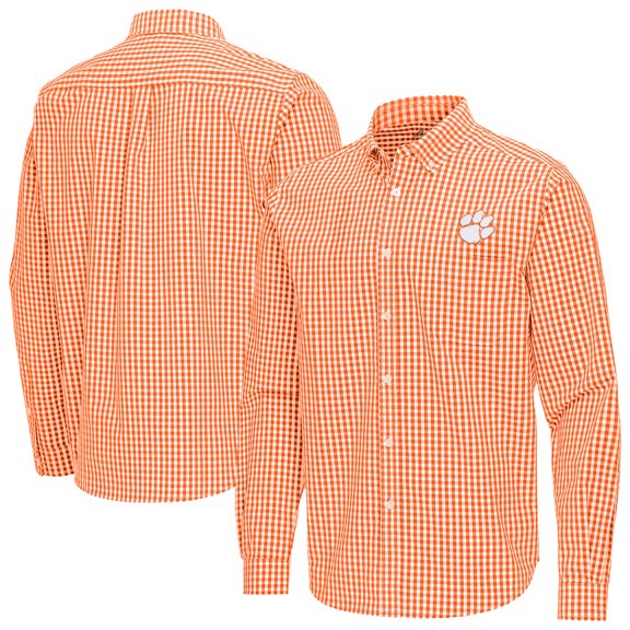 Men's Antigua Orange Clemson Tigers Ellis Woven Tri-Blend Long Sleeve Button-Down Shirt