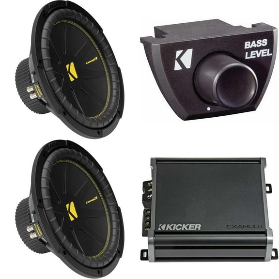 Kicker (2) 50CWCD124 CompC 12" Subwoofer, Dual 4-Ohm with CXA8001 Amp Bundle ( Includes Bass Knob )