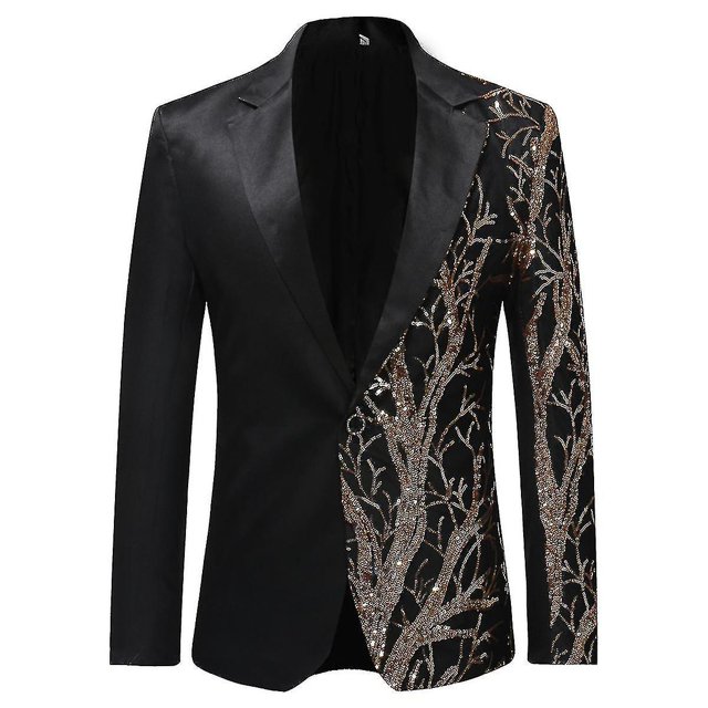 Blazer de fiesta para banquete con empalme de árbol de lentejuelas y corte entallado para hombre-ykc