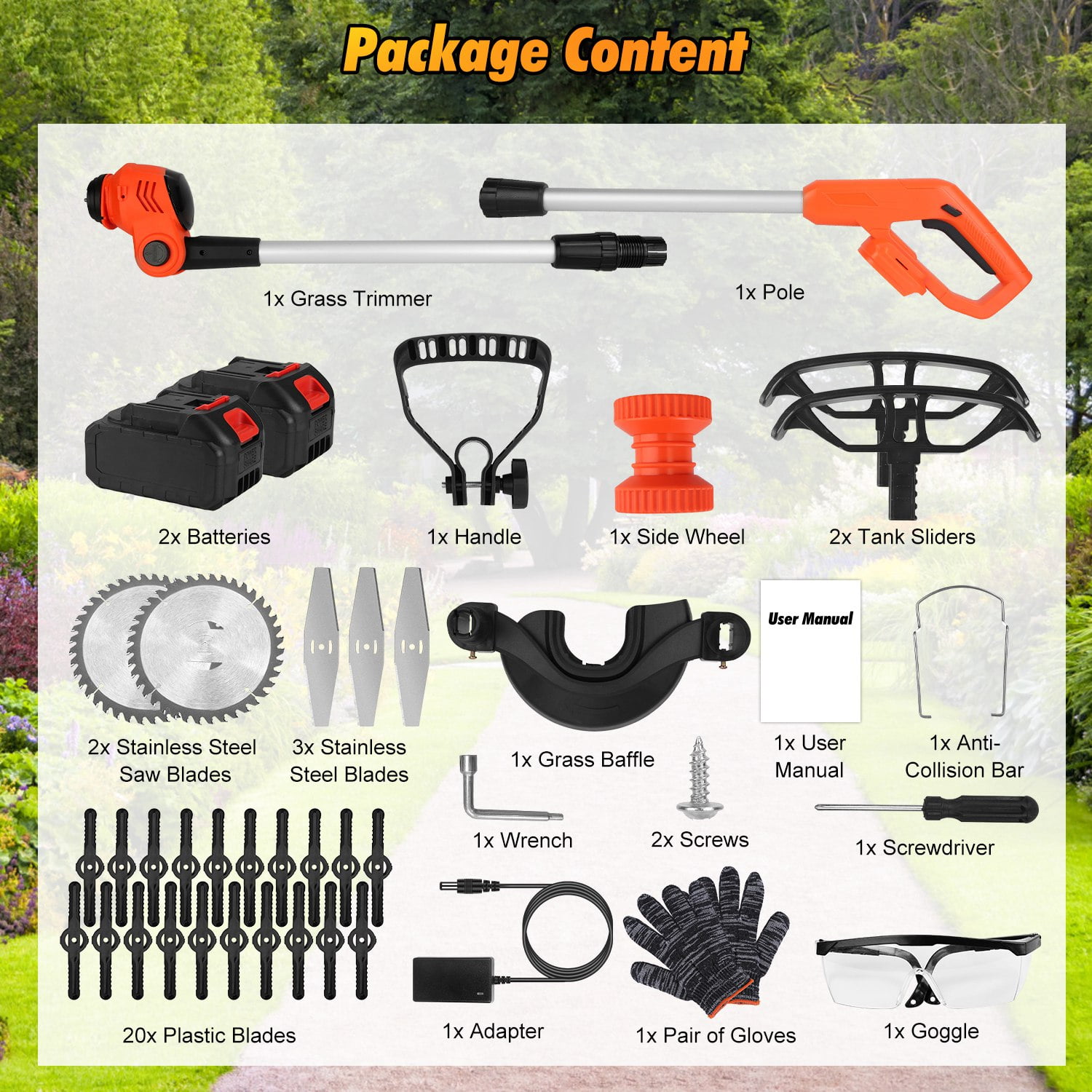 TeqHome Cordless String Trimmer Electric Weed Wacker with 2x3.0Ah Battery 3 Cutting Blades Grass Trimmer for Lawn Garden Yard