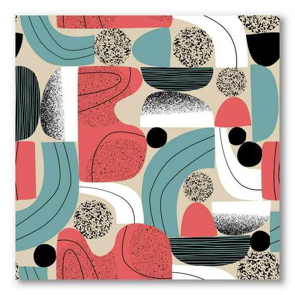 Designart ' Retro Shapes With Abstract Moons and Suns III ' Modern Canvas Wall Art Print