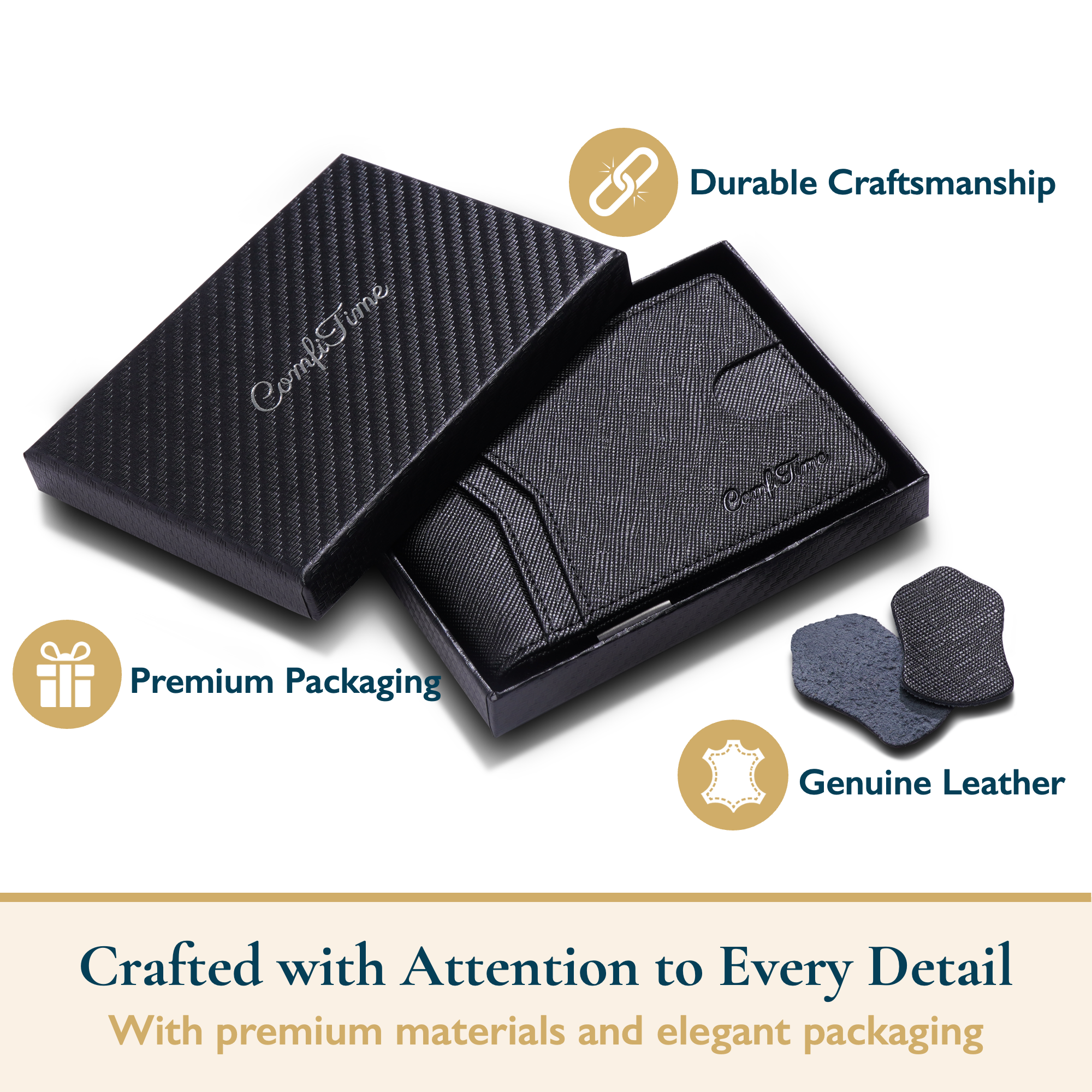 ComfiTime Men's Slim Leather Wallet With Money Clip Black photo 5