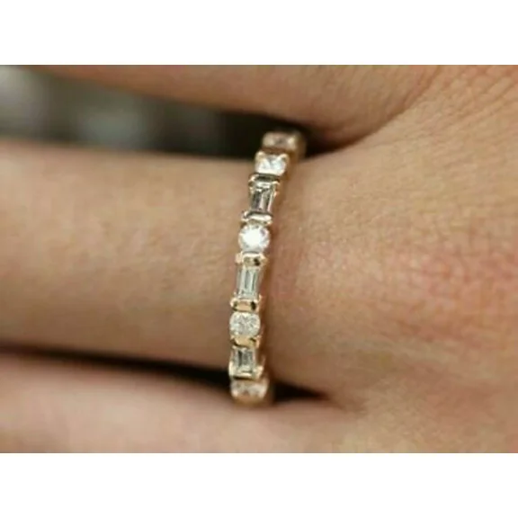 2.29 Ct Baguette Cut Simulated Diamond Eternity Band Ring - 14K Yellow Gold Plated