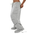 thumbnail image 3 of Women Grunge Drawstring Cargo Pants Loose Side Big Pockets Solid Color Casual Summer Spring Long Sports Trousers Green S, 3 of 5