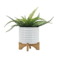 thumbnail image 4 of Sagebrook Home Ceramic 8" Planter On Stand, White Stripe, Round, Ceramic, Contemporary, 8"L X 8"W X 10"H, Solid Color, 4 of 8