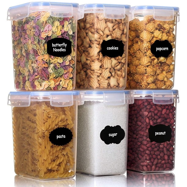 Laklulu Caja de almacenamiento de alimentos de 6 piezas Caja de almacenamiento de granos de 1,6 l Contenedores de almacenamiento de plástico para almacenar alimentos, especias y dulces, etc.
