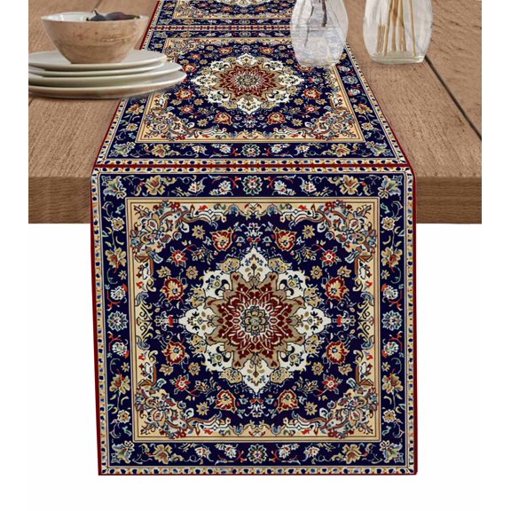 Hokiten Table Runners 60 Inches Long Dress Scarves, Navy Blue Boho Farmhouse Kitchen/Dining Table Runner, Small Coffee Tablerunners, Contemporary Abstract Ethnic Vintage Geometric 13x60 Inch