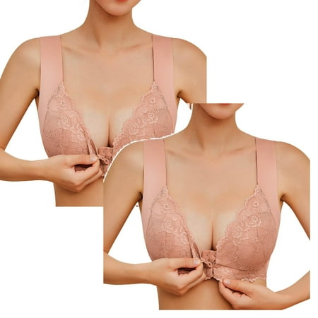 Rinsvye 2 Pcs Womens No Steel Ring High Support Sports Bras for Women French Womens Front Close Women Bra Bra T Back Plus Pack Bras for Women Size Seamless Unlined Bra for Large Bust
