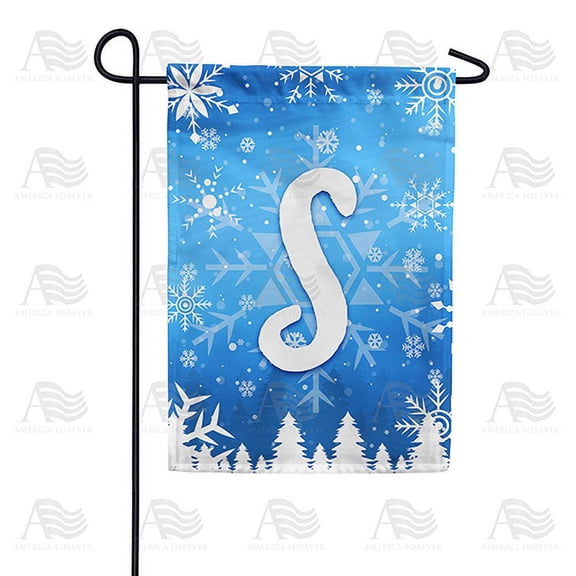 America Forever Winter Monogram Letter S Winter Forest Garden Flag Vertical Double Sided 12.5 x 18 inches Happy Holiday Christmas Seasonal Flags for Outdoor, Yard Porch, Snowflakes Garden Flag