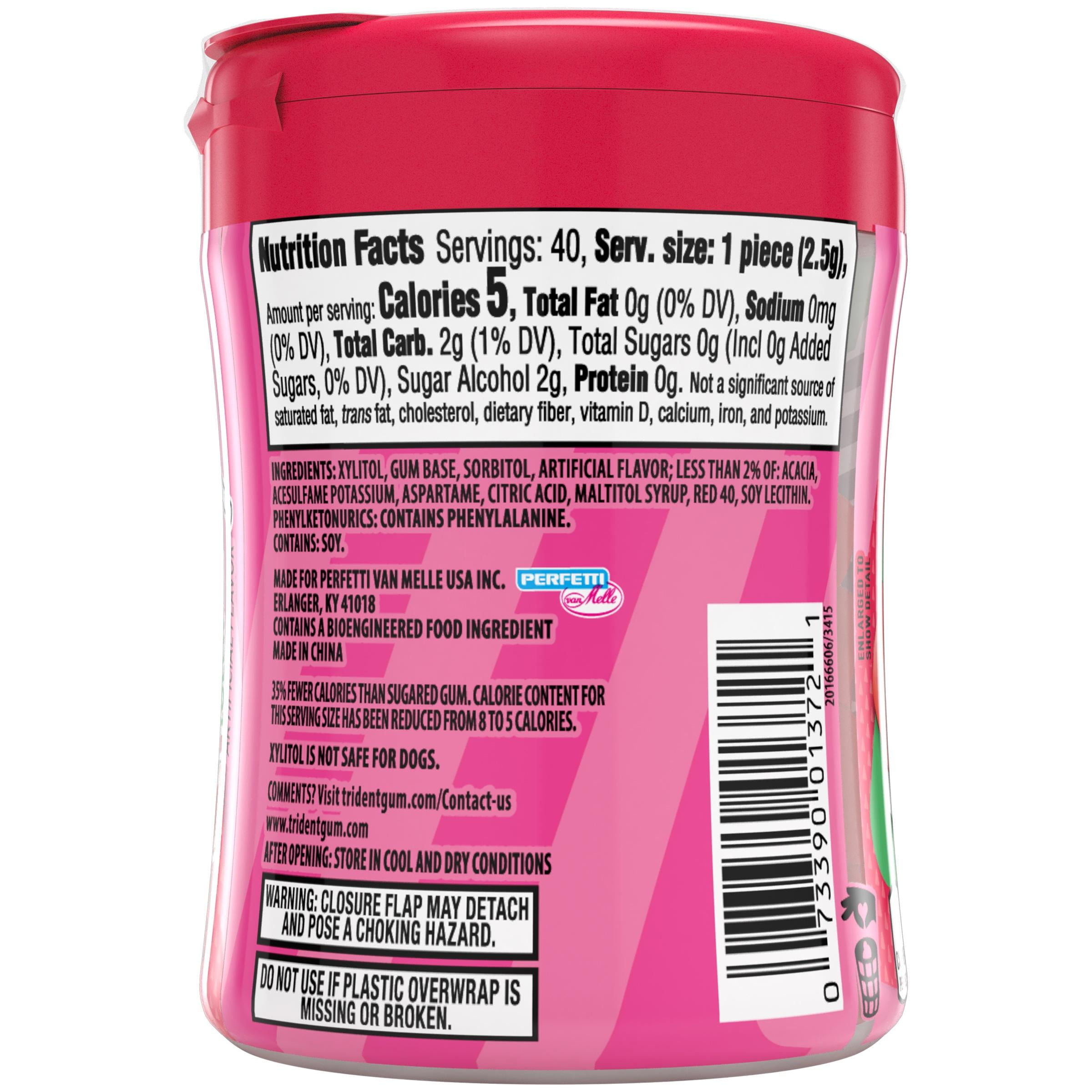 Trident Vibes Sugar Free Gum, Strawberry Lollipop, Nut Free, Regular Size, 40 Piece Bottle