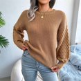 thumbnail image 2 of Women'S Solid Knit Cable Sweater Casual Long Lantern Sleeve Pullover Crew Neck Knitted Tops Khaki S, 2 of 8