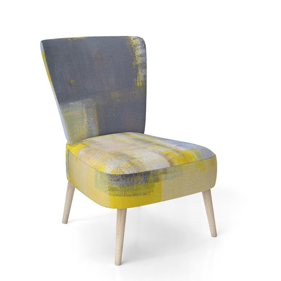 Designart "Grey And Yellow Blur Abstract" Upholstered Mid-Century Accent Chair - Arm Chair