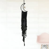 LAMIRO Moon Dream Catcher Bohemian Woven Cotton Dream Catchers Boho Macrame Wall Hanging Home Decoration with Lights,Black,1pcs