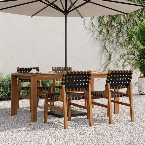 Christopher Knight Home 5-Piece Acacia Wood Patio Dining Set with Black Rope Chairs and Slatted Table