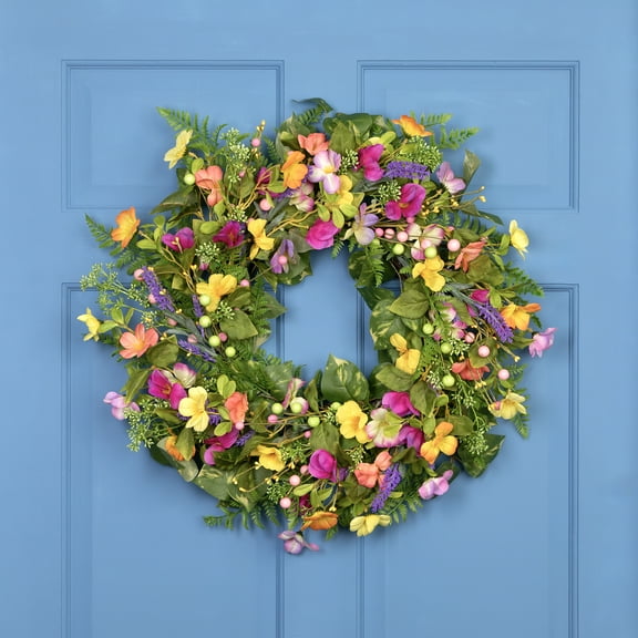 Northlight Mixed Floral Artificial Spring Wreath - 22" - Yellow and Pink
