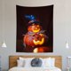 thumbnail image 4 of Tapiz de Tela con estampado de calabaza, calavera y bruja, decoración de pared para el hogar, sala de estar, dormitorio, Fondo de Halloween, 4 of 4