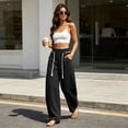 thumbnail image 6 of BCSIOAOI Womens Trousers,Elastic Waist Barrel Leg Pants with Exposed Drawstring and Pockets Black L, 6 of 9