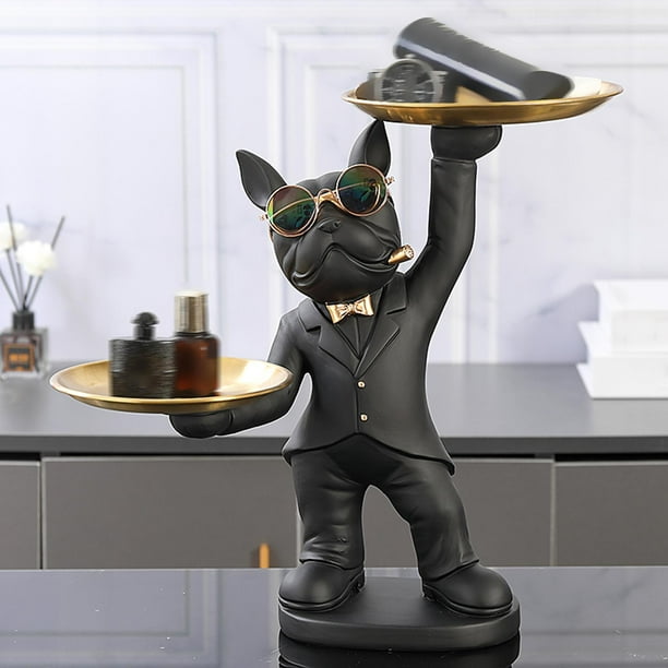 Francés Escultura Resina Perro con Bandeja para Sala de Estar , negro perfecl llavero de estatua de resina