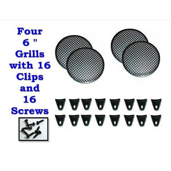 FOUR 6" INCH WAFFLE SPEAKER SUB WOOFER GRILLS WITH CLIPS AND SCREWS DJ-CAR-HOME