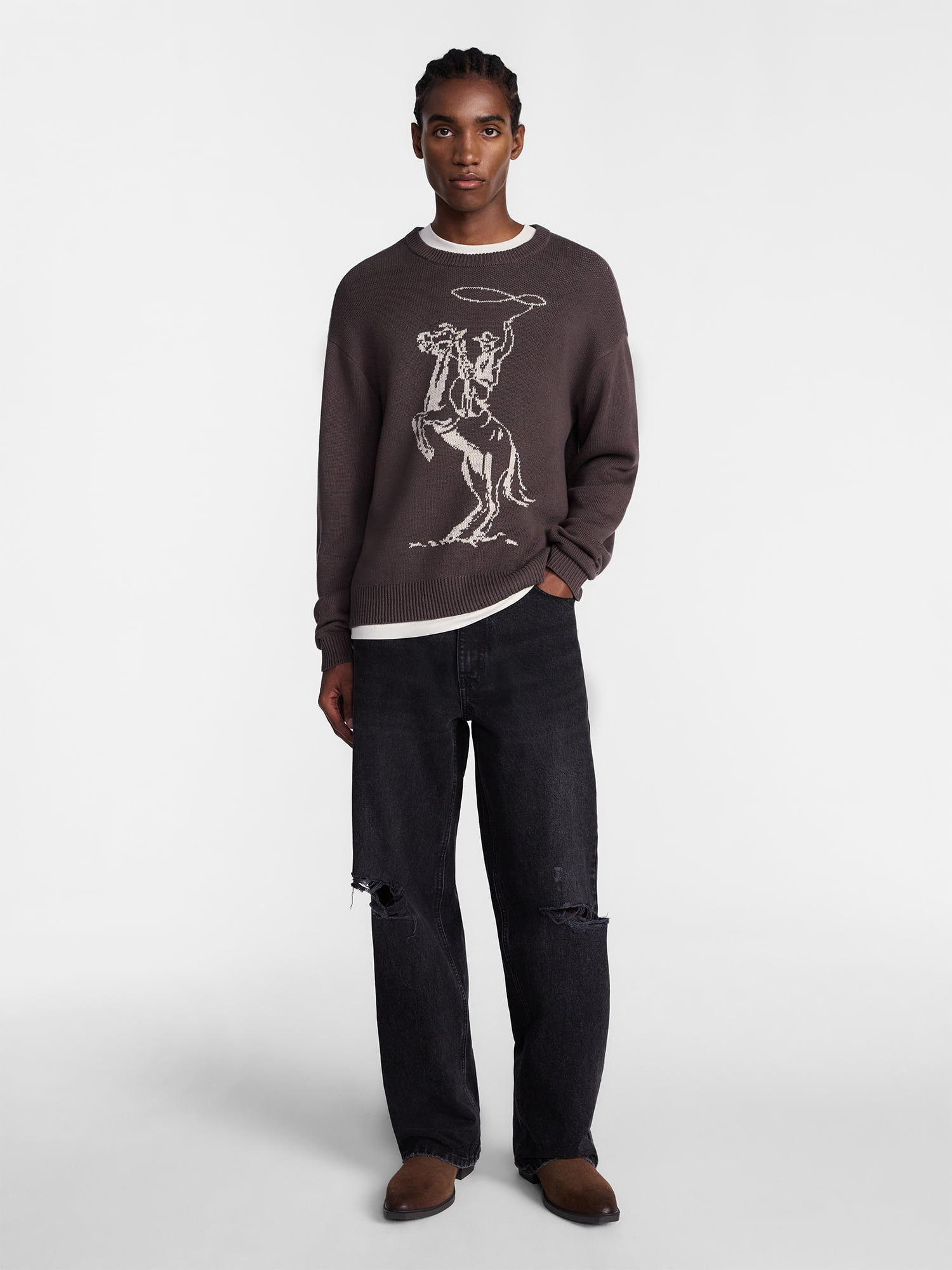 No Boundaries Western Graphic Oversized Fit Sweater, Men's Sizes XS-5XB