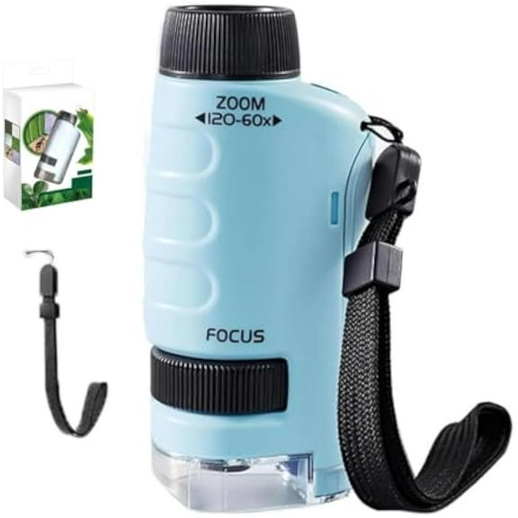 Pocket Microscope Handheld, Mini Portable Microscope Handheld, Educational Science Kits with LED Light, for Classroom Learning Rock Observation Educational (Blue)