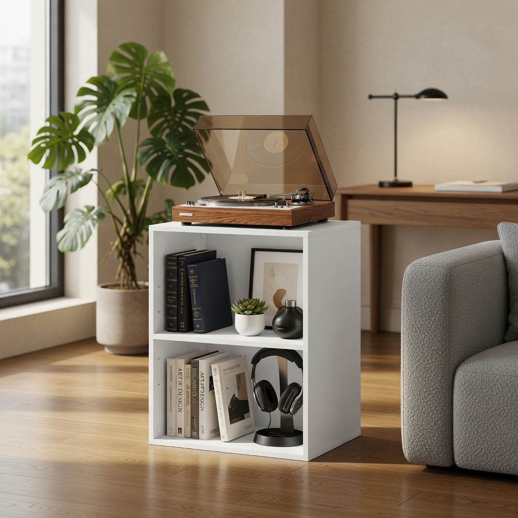 Topcobe 2-Cube Bookcase Floor Standing Open Bookshelf with 5-Position Adjustable Shelf, Corner Bookshelf, Storage Shelf, Book Organizer-White