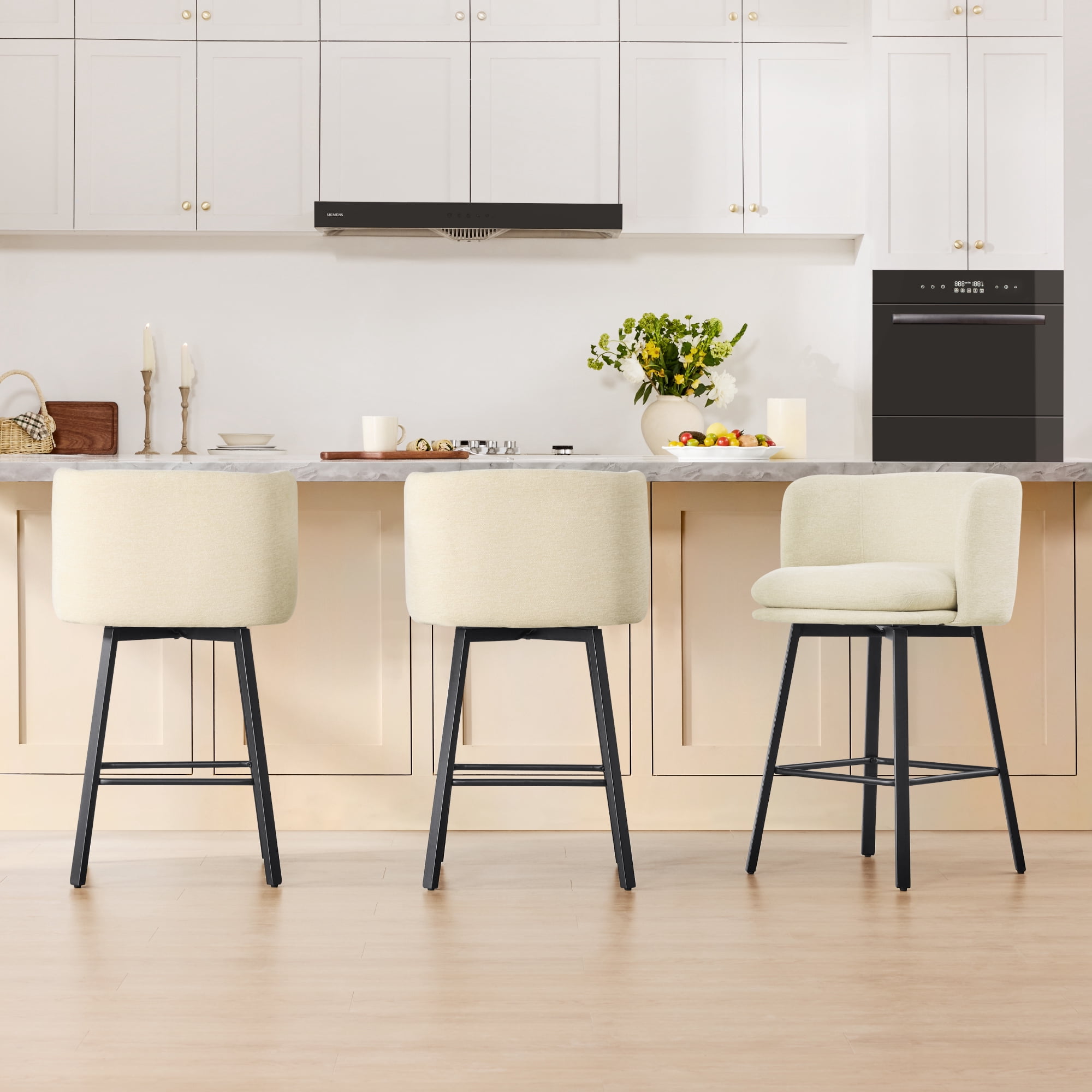 Spruce & Spring Modern Swivel Counter Stool with Barrel-Back Design and Upholstered Seat SandSet of 2, Sand