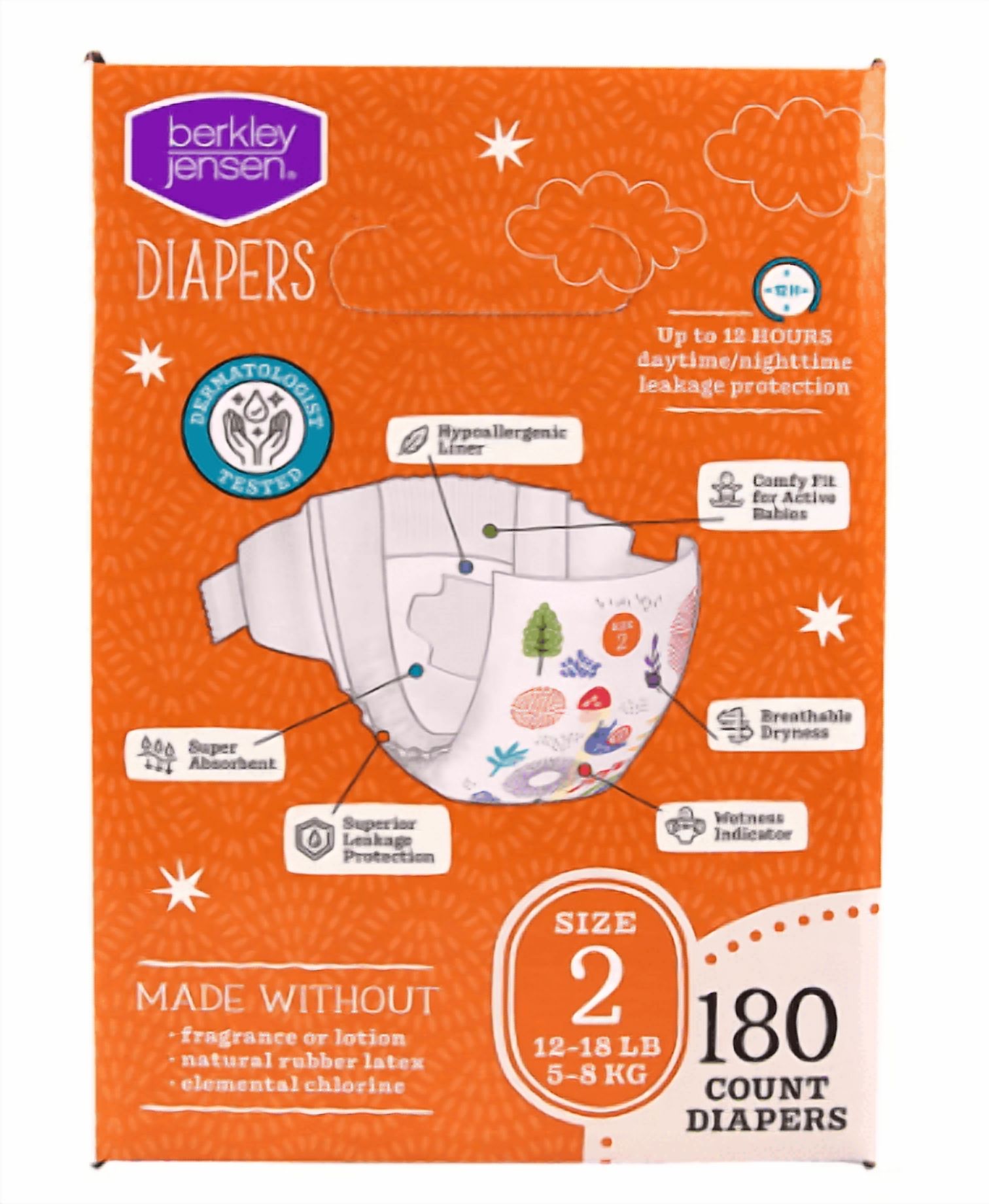 Berkley Jensen Diapers Size 2 (12-18 LB) 180 Count