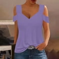 thumbnail image 3 of TKLPEHG Summer Tops for Women V-Neck Cold Shoulder Top Short Sleeve T Shirt Loose Lightweight Casual Comfy Fashion Solid Color Blouses (Purple,XL), 3 of 7