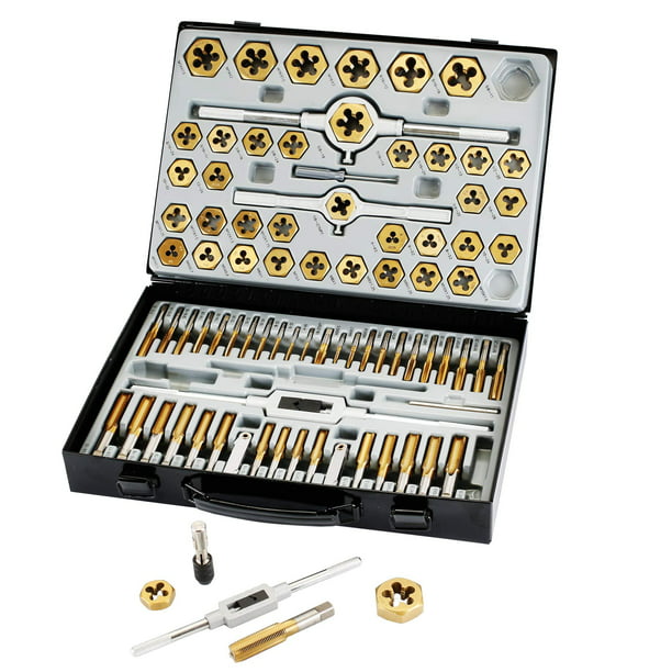 Muzerdo 86 Piece Tap and Die Set Bearing Steel Sae and Metric Tools,  Titanium Coated with Metal Carrying Case NEW