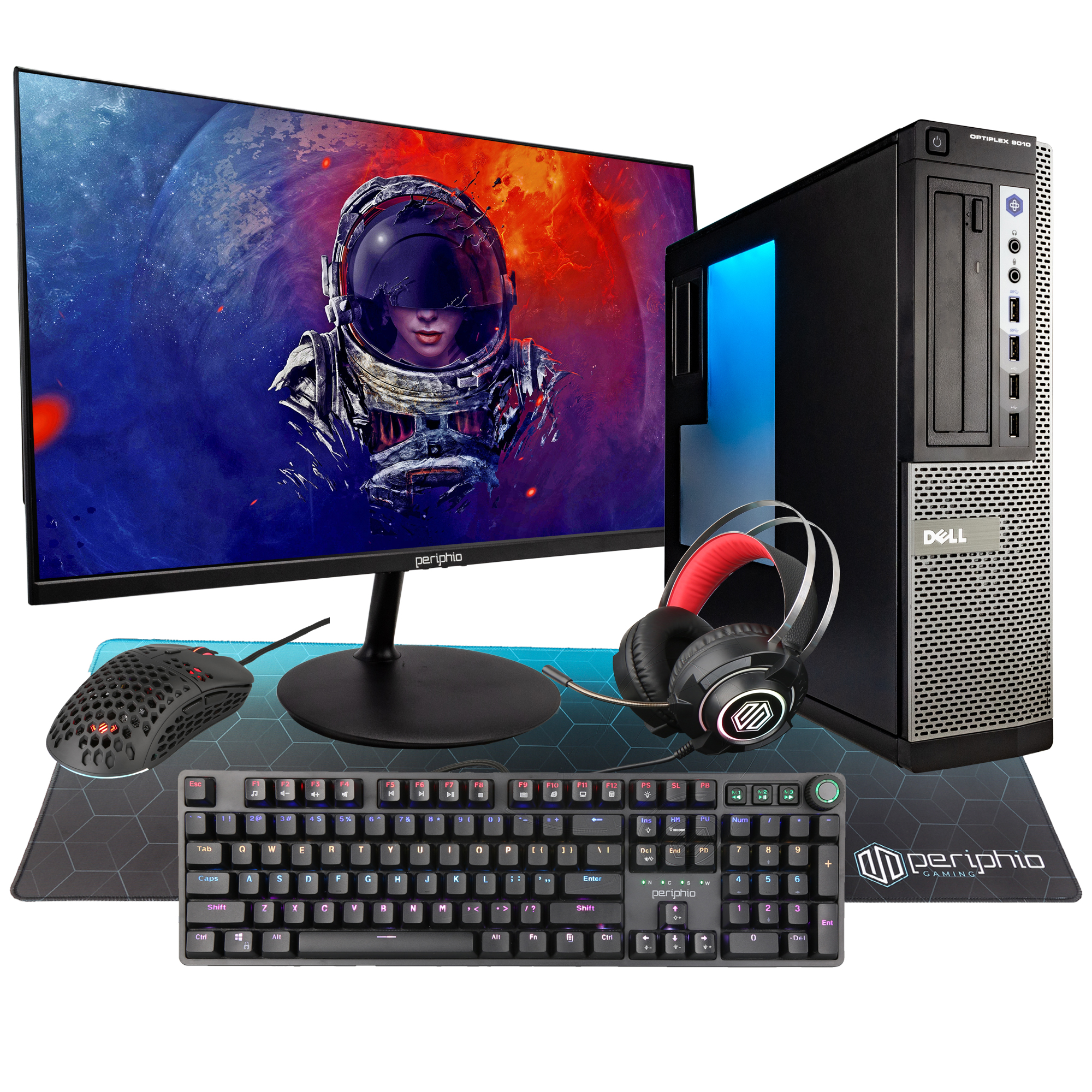 Dell OptiPlex Desktop Computer PC w/RGB Lighting, Ultra-Fast Intel i5 Quad-Core, 8GB RAM, 500GB SSD, DVD-RW, Windows 10 Home, WiFi, Includes 24" Monitor and Periphio 4-in-1 Kit