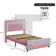 thumbnail image 2 of 4 EVER WINNER Twin Size LED Bed Frame with Headboard，Upholstered Platform Bed Frame with LED Lights，Diamond Tufted Headboard and Footboard，Pink, 2 of 7