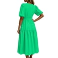 thumbnail image 6 of Erwazi Summer Dresses for Women Solid V Neck Puff Dress Waist Cinched Back Zipper Trendy Casual Style Daily Outdoor Activities Dresses, 6 of 7