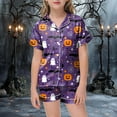 thumbnail image 2 of Caqnni Kids Unisex Pjs Set Girls Boys Silk Pajama Sets Satin Clasic Sleepwear Summer 2 Pieces Button Down Nighty Girls Halloween Pajamas Shorts Sets (10-11 Years,Purple), 2 of 5
