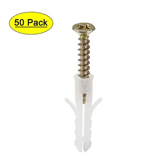 Unique Bargains Boulons d'Ancrage en Plastique 5mm X 25mm Colonne de Tuyau d'Expansion Bouchon Mural en Béton Fixations de Cadre Tube Blanc 50 Pcs