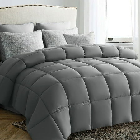 JUSTLET Luxury Solid Down Alternative Machine Washable Light Gray Comforters  California King